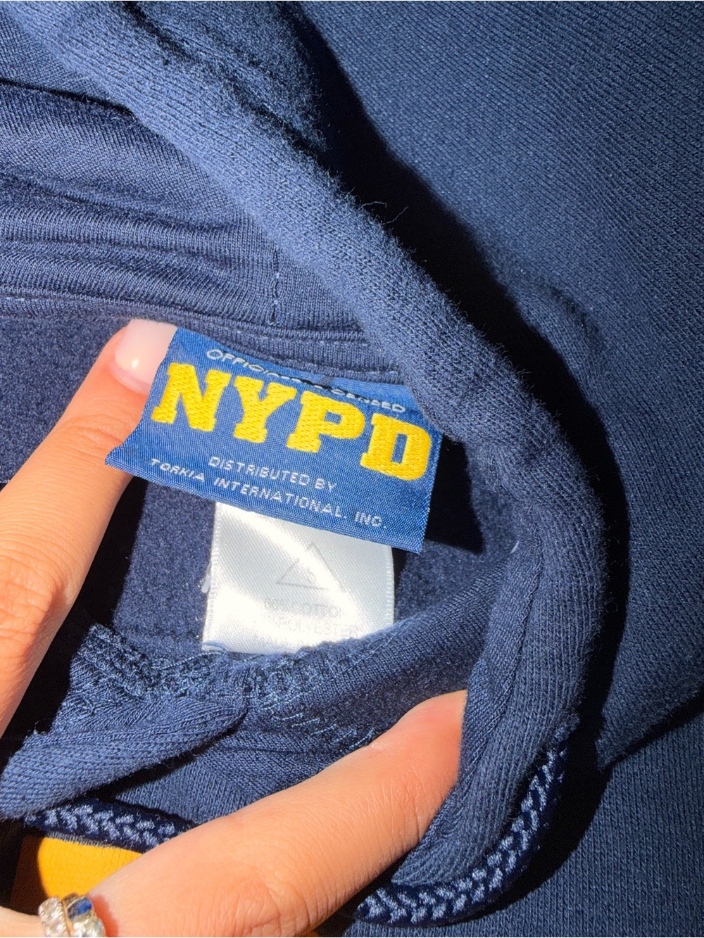 NYPD Navy Blue Hooded Sweatshirt with Yellow Logo - Picture 2 of 2